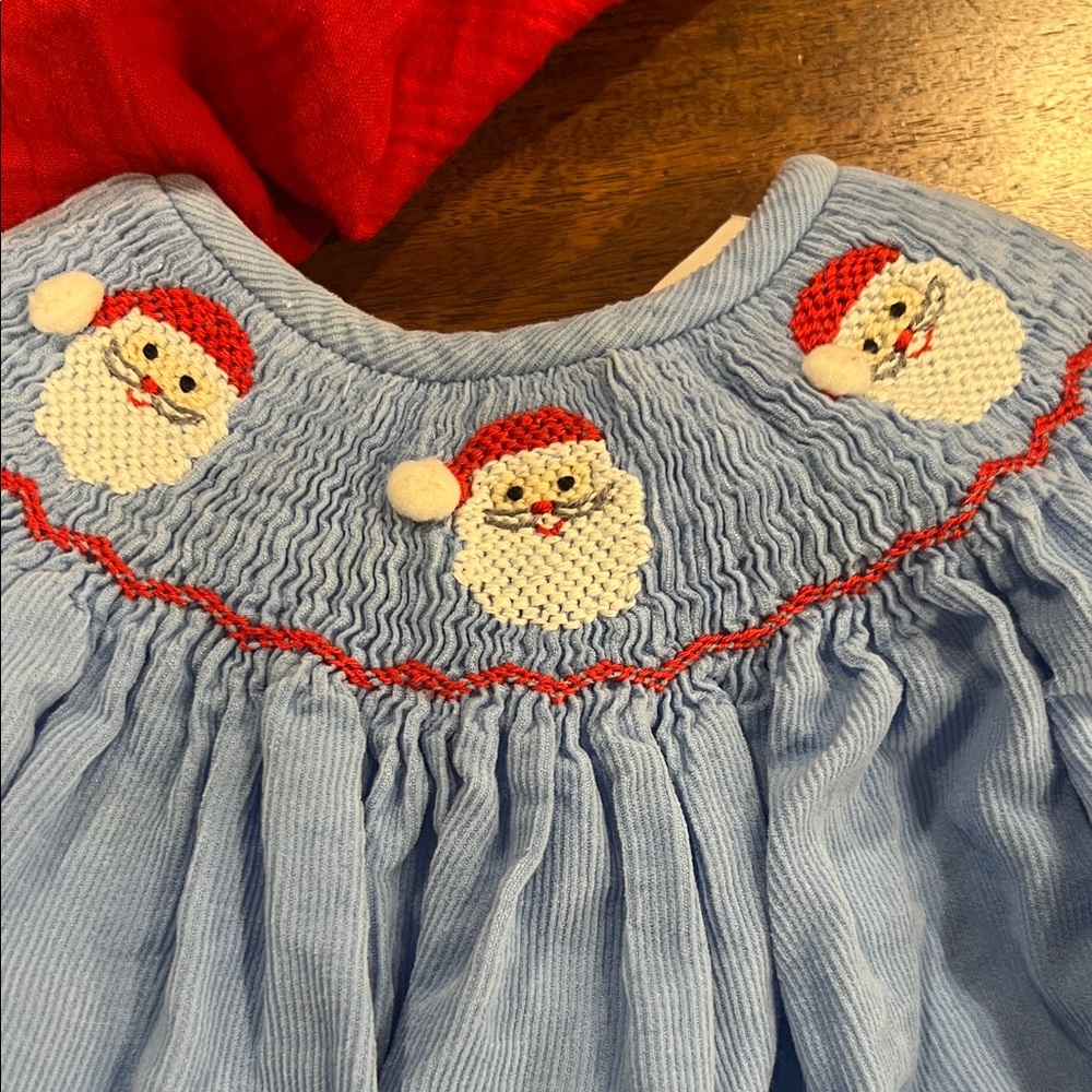 Blue Babeeni Baby Romper with Santa Christmas Embroidery Smocked 6 Month EUC - Picture 2 of 4